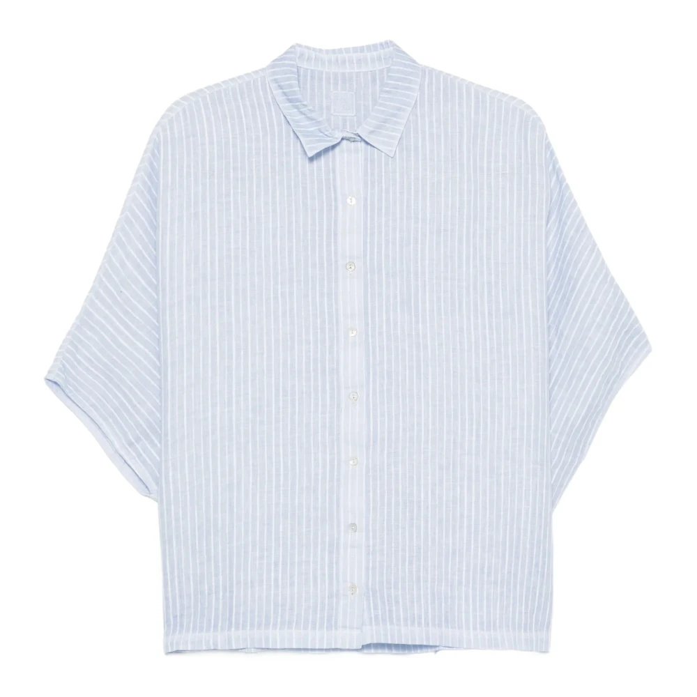 120% Lino Blue Shirts, Female, Xs, Striped Linen Shirt