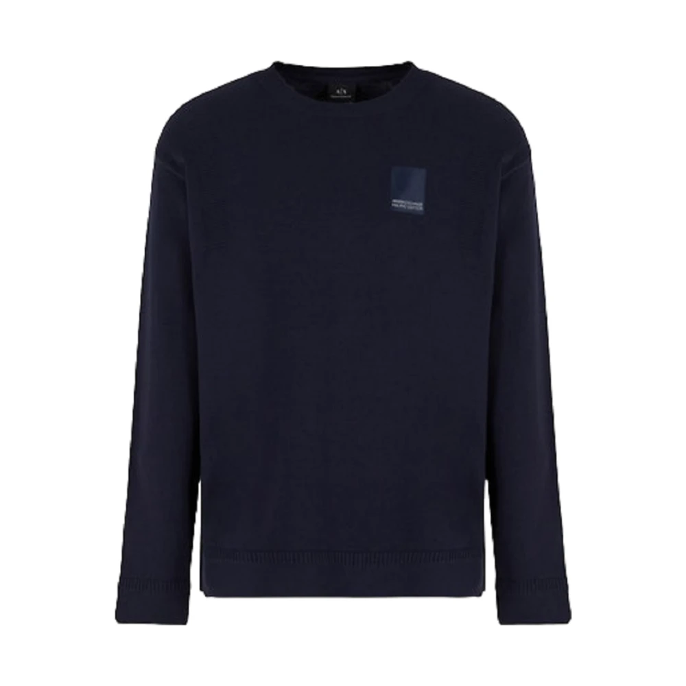 Armani Exchange Uomo Blu Maglione Con Logo Leggero