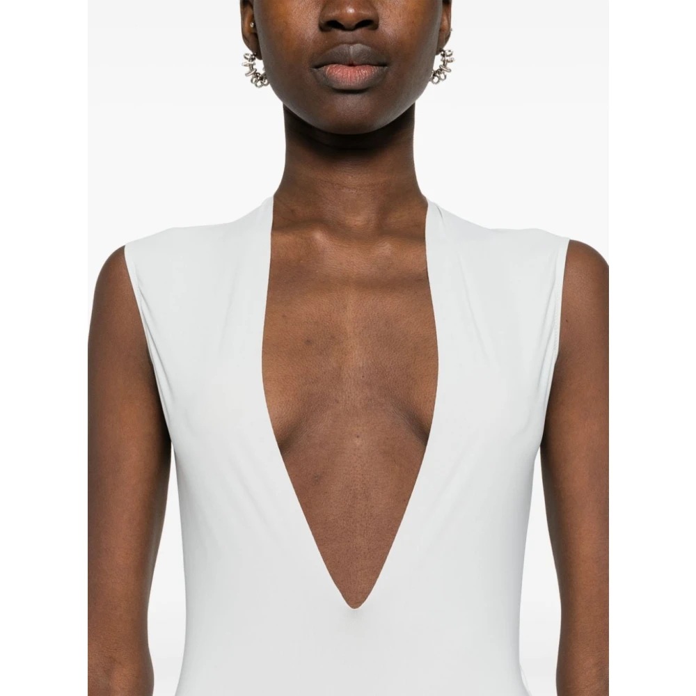 MM6 Maison Margiela Diepe V-hals Lycra Jersey Bodysuit Gray Dames