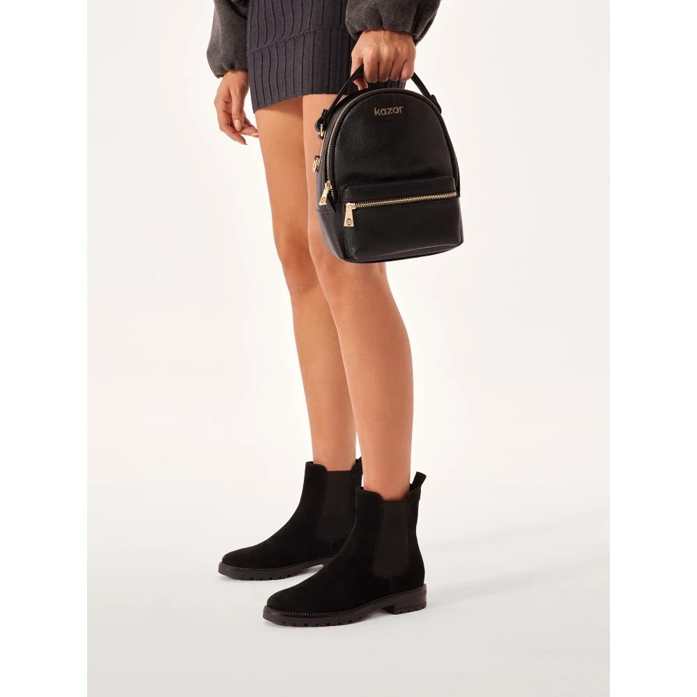 Kazar Zwarte leren 2-in-1 rugzak Black Dames