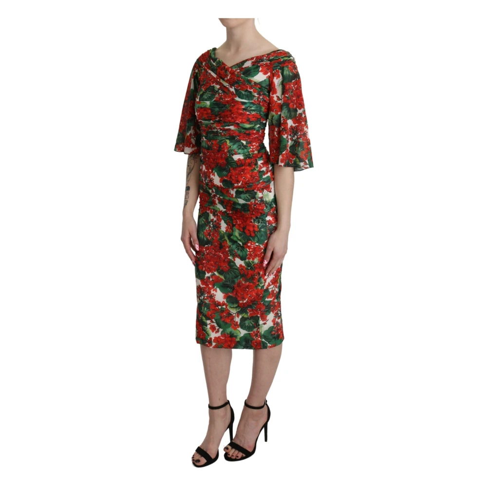 Dolce & Gabbana Donna Multicolor Abito Midi Floreale Con Motivo E
