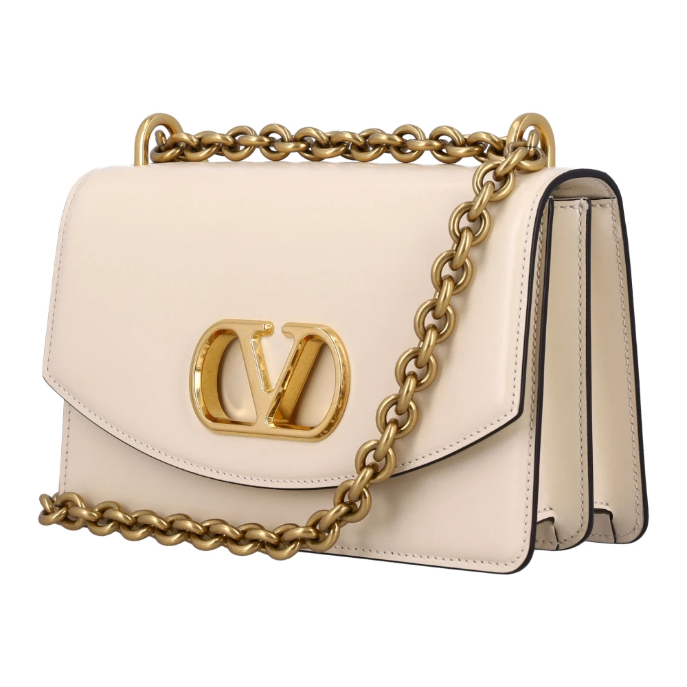 Valentino Garavani Kleine leren schoudertas met VLogo Beige Dames