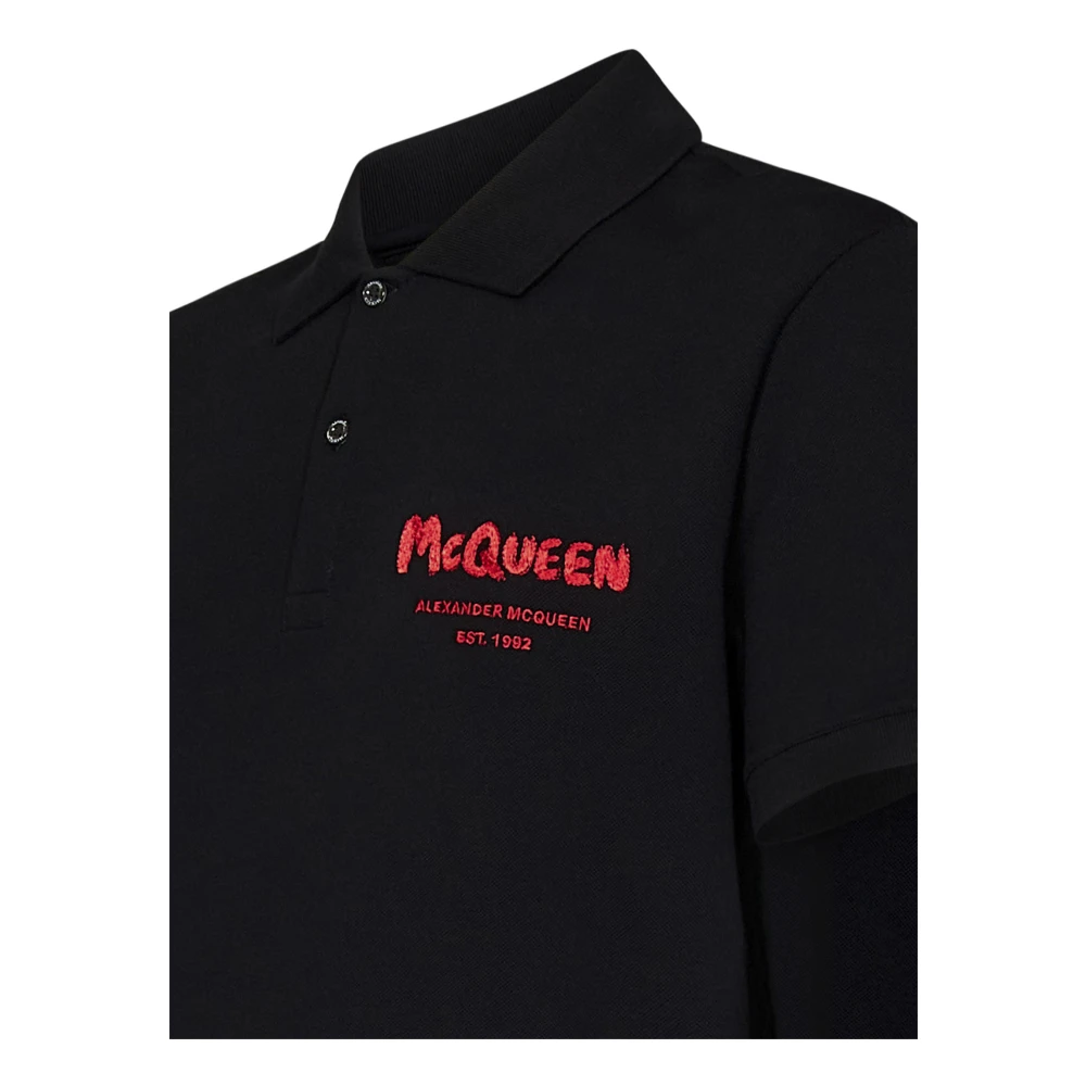 alexander mcqueen Zwart Graffiti Logo Katoenen Poloshirt Black Heren