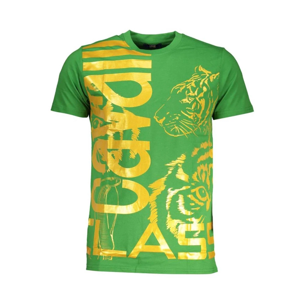 Cavalli Class Men's Green T-Shirts, Xl, Gold Tiger Print T-Shirt
