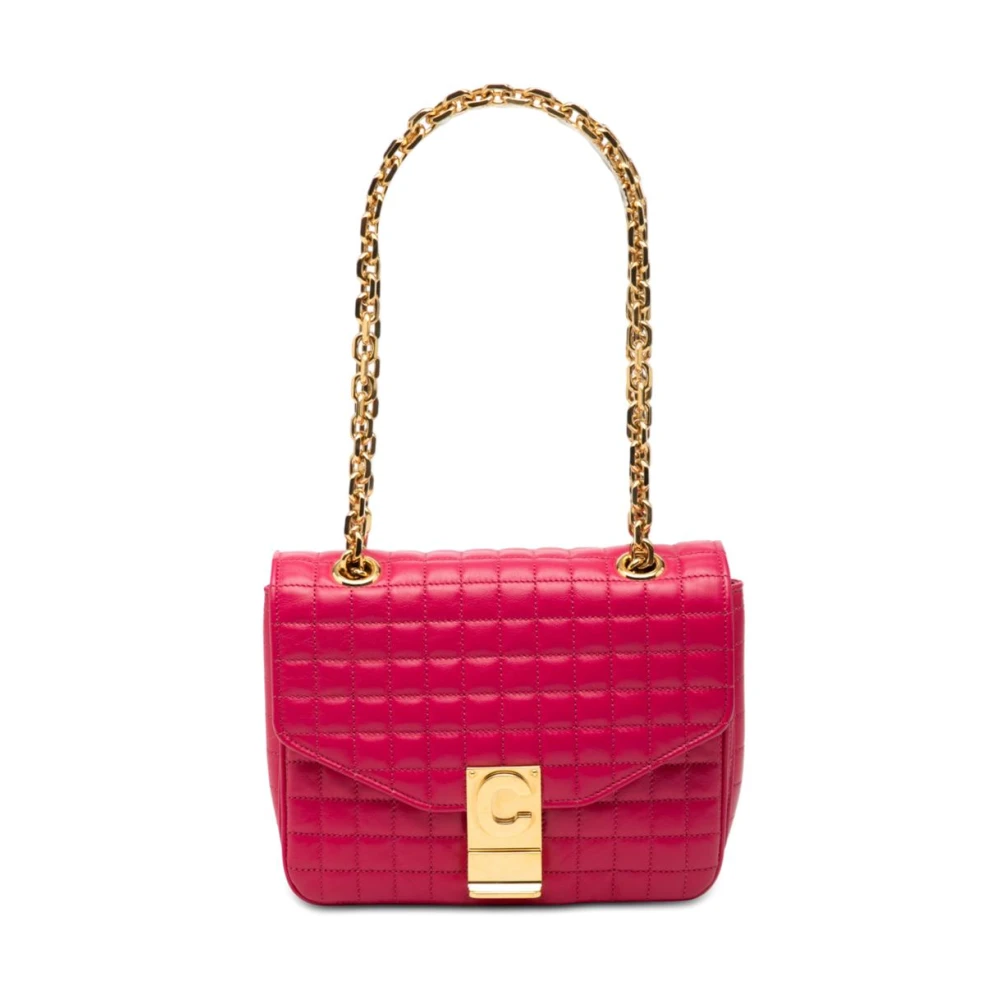 Celine Vintage Women's Pink Pre-Owned Quilted Leather Shoulder Bag