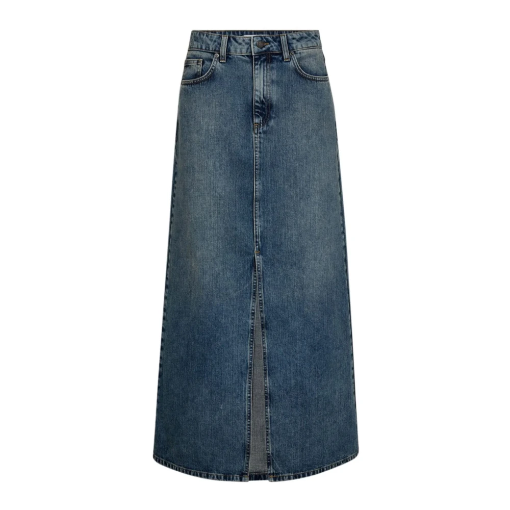 Co'Couture Elegante Denim Lange Split Rok Blauw Blue Dames