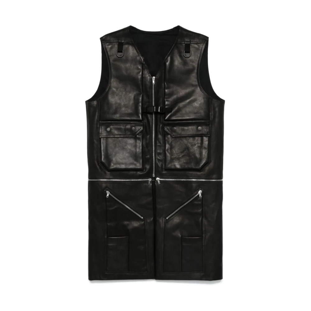 Rick Owens Zwarte Leren Mouwloze Gespjas Black Heren