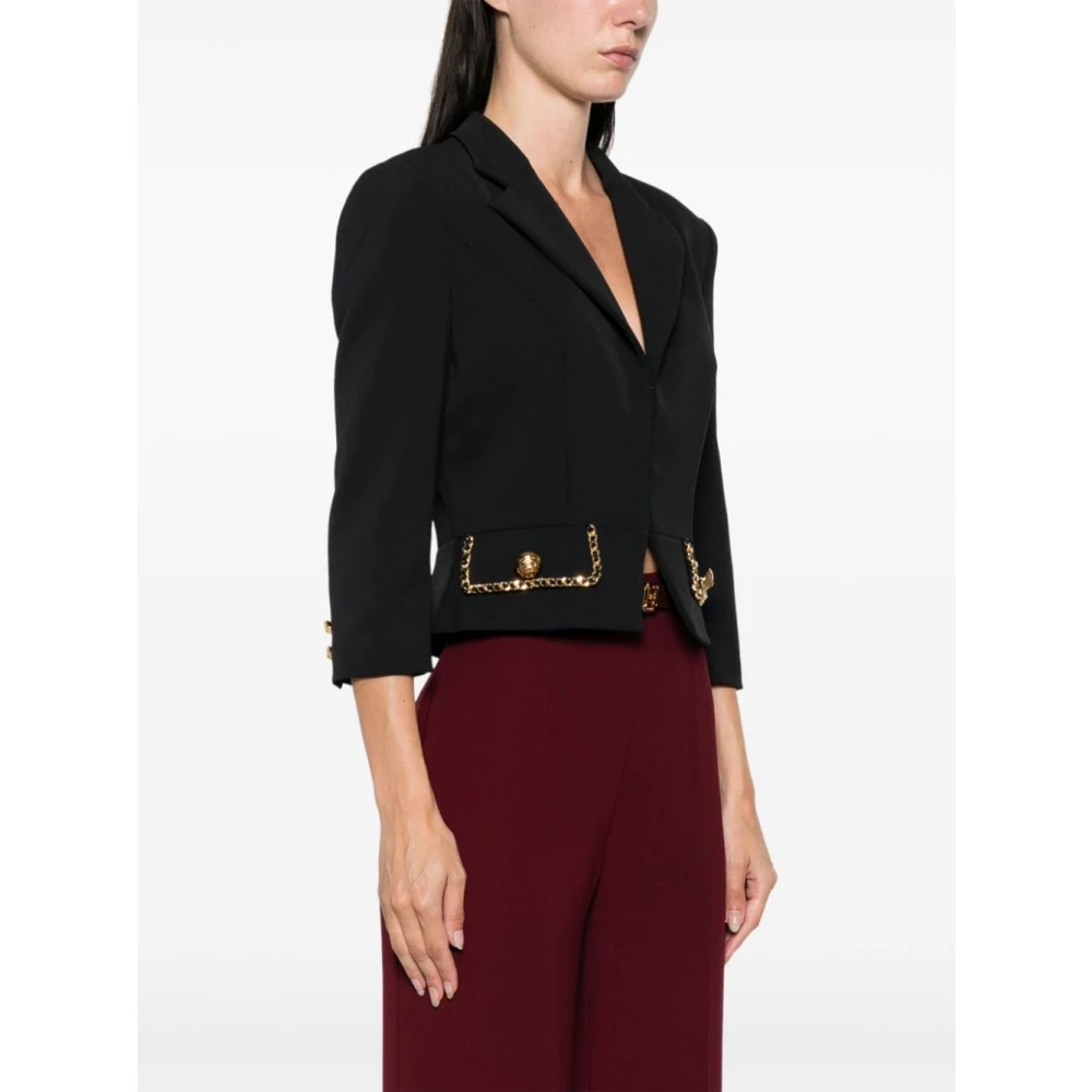 Elisabetta Franchi Zwarte Ketting-Trim Jas Black Dames