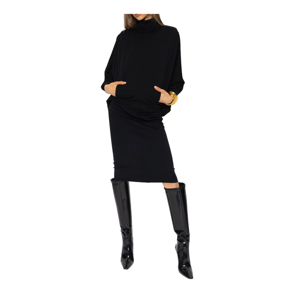 Saint Laurent Wollen jurk met stromende berg Black Dames