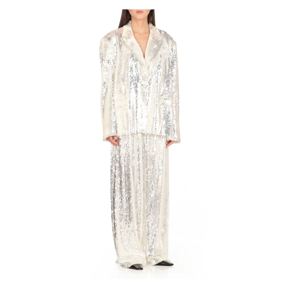 Rotate Birger Christensen Pailletten blazer met piek revers White Dames