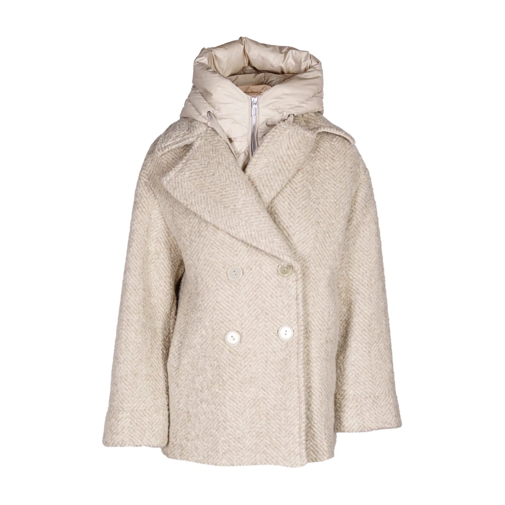 Duno Korte wollen peacoat met afneembare capuchon Beige Dames