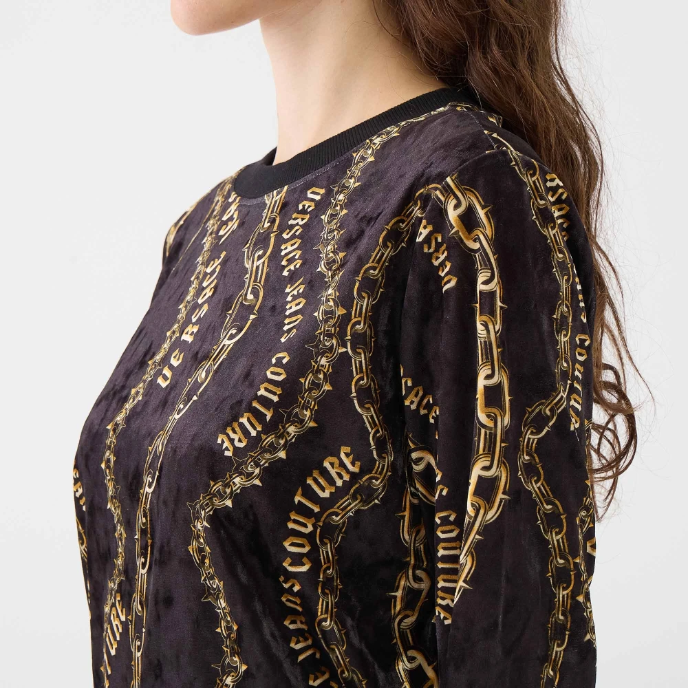 Versace Jeans Couture Fluweel Ketting Print Hals Top Black Dames