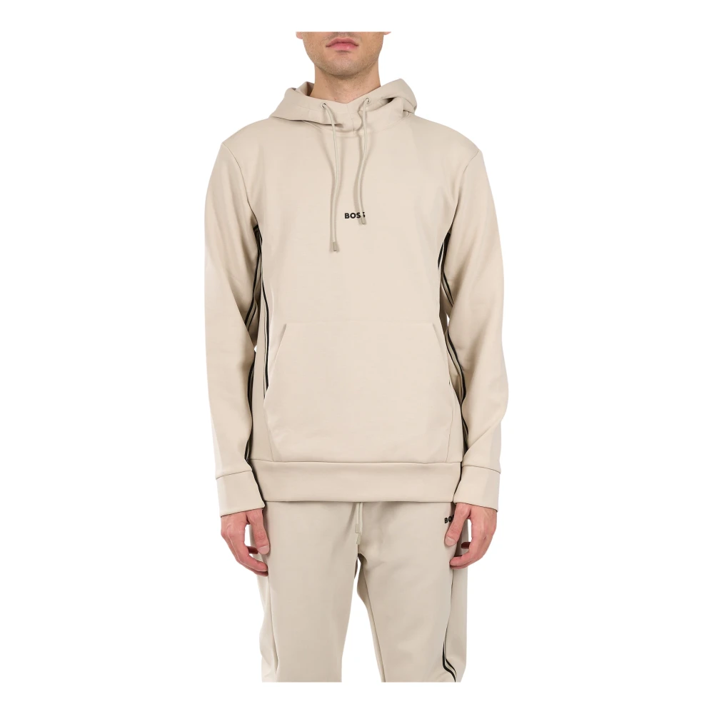 Hugo Boss Katoenen Hoodie met Frontlogo Beige Heren
