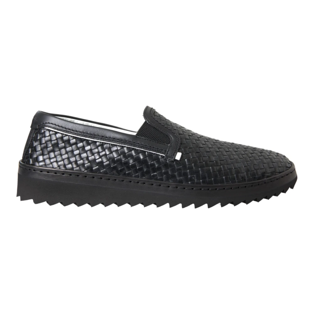 Dolce & Gabbana Uomo Nero - Mocassini Da In Pelle Nera Intrecciata - Shoes - 40 Eu