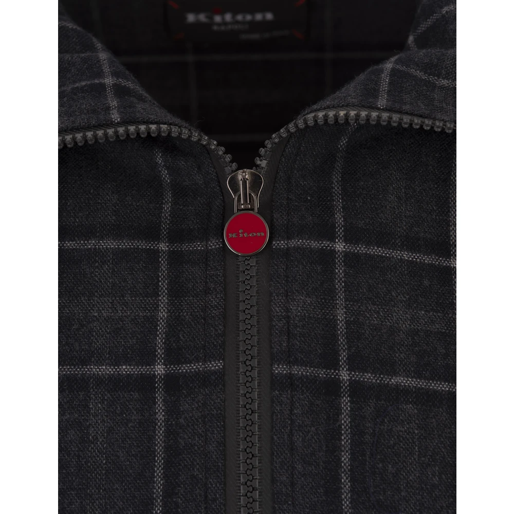 Kiton Grijze Zip-Up Hoodie met Blauw Ruitpatroon Gray Heren