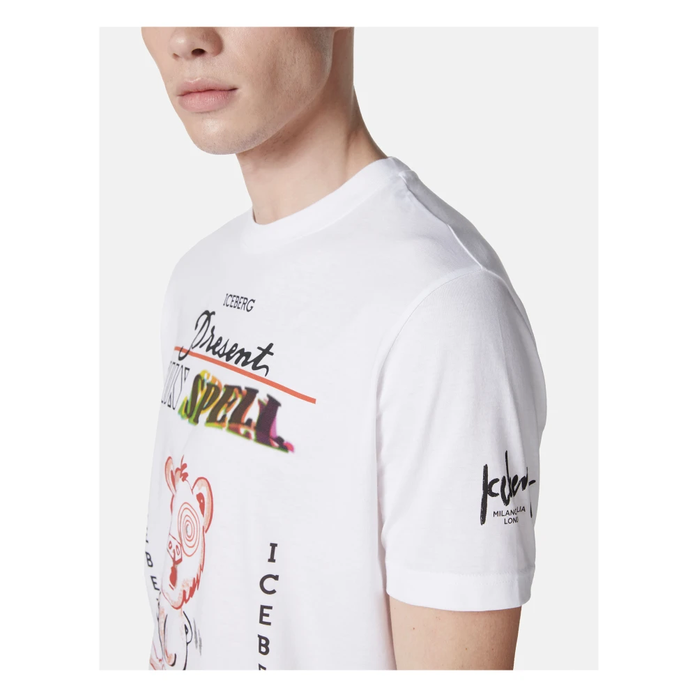 Iceberg Wit regular fit katoenen T-shirt met maxi multicolor Bear print White Heren
