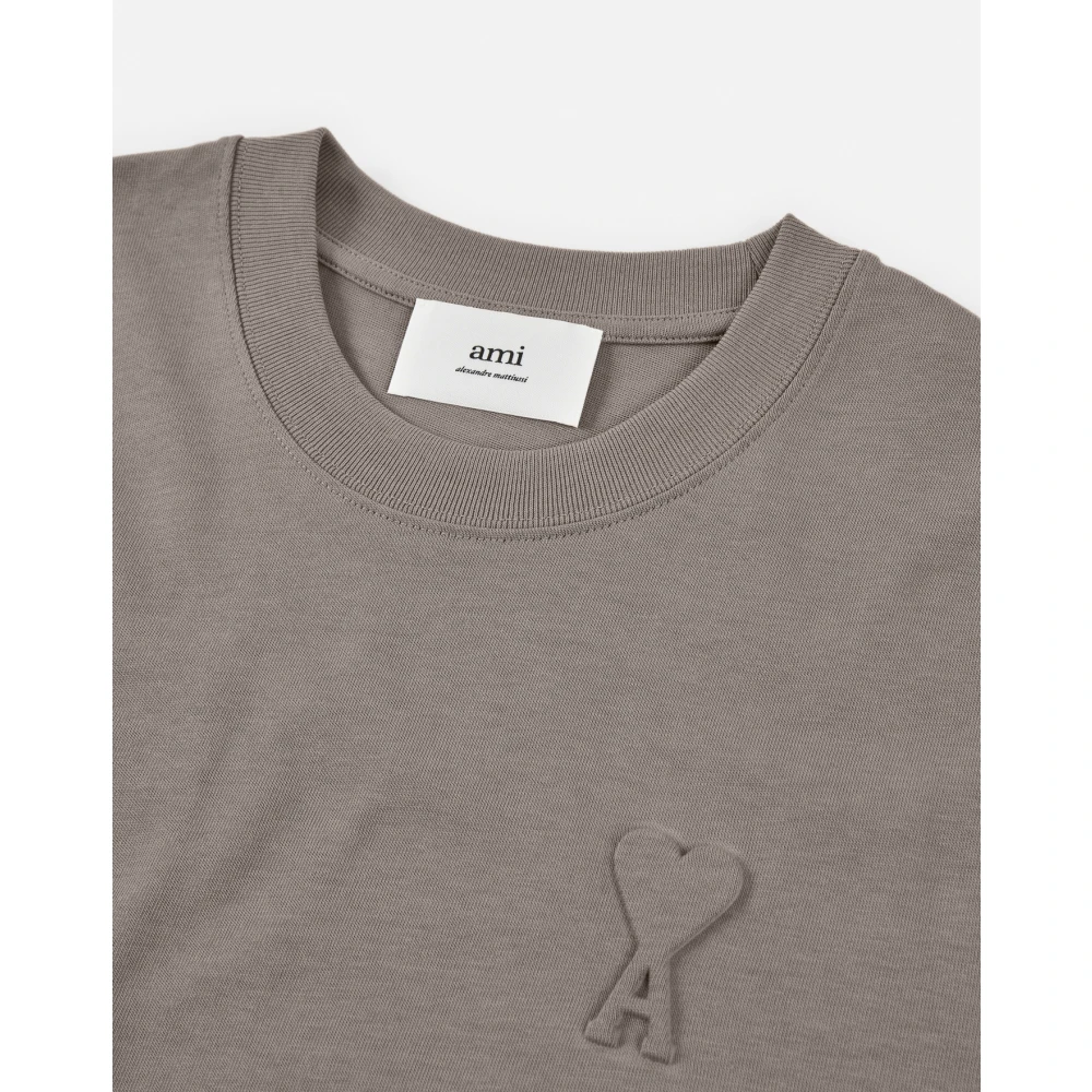 Ami Paris Aardkleurig Logo T-shirt Gray Heren