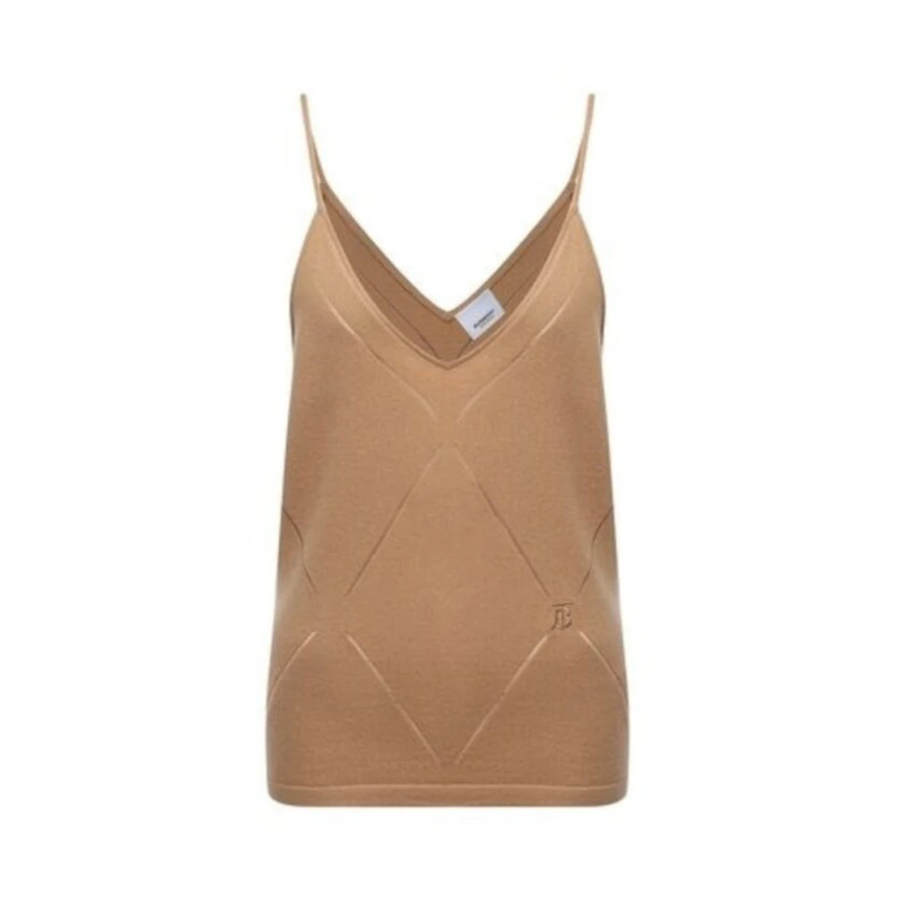 Burberry Geruite Logo Mouwloze Gebreide Top Beige Dames