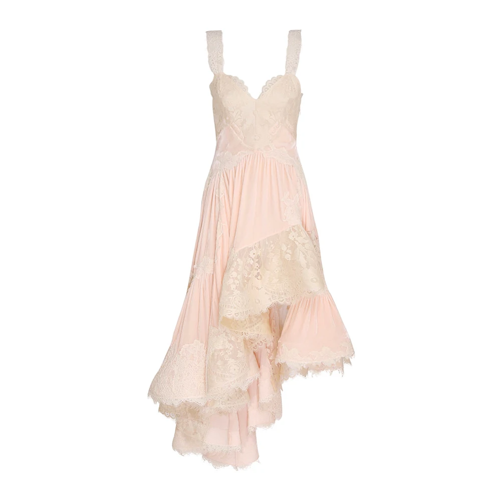 Zimmermann Fluweel jurk met kanten profiel Pink Dames