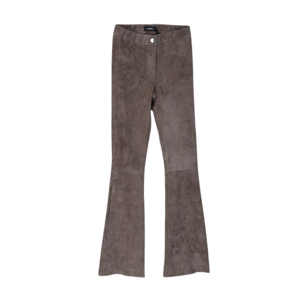 Arma Hoge taille stretch leren flare leggings Brown Dames