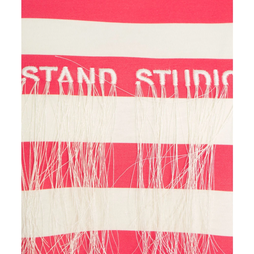 Stand Studio Gestreept T-shirt Rood met Franje Red Dames