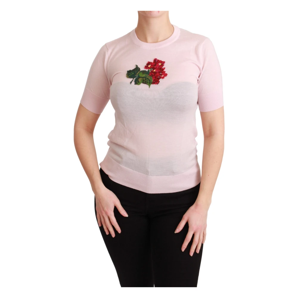 Dolce & Gabbana Roze Geborduurde Kasjmier Blouse Pink Dames