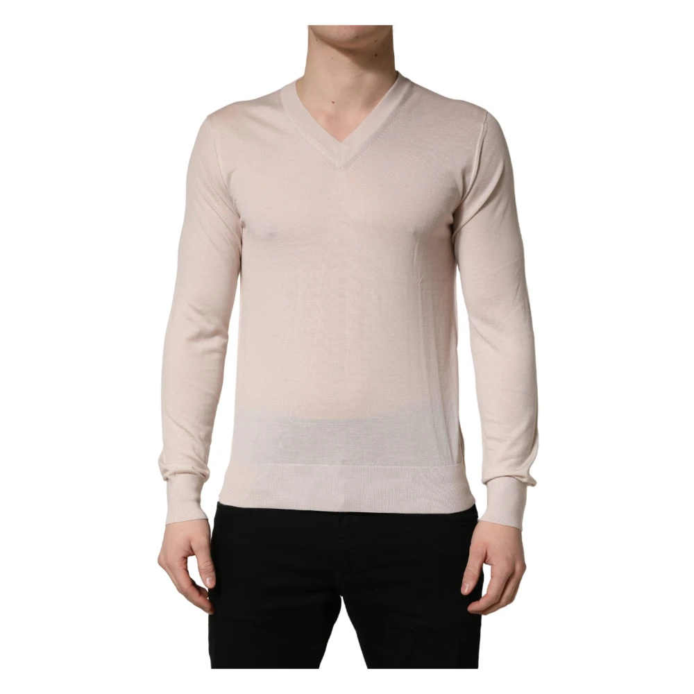 Dolce & Gabbana Beige V-Neck Pullover - Male - Cashmere Knitwear - S - Knitwear