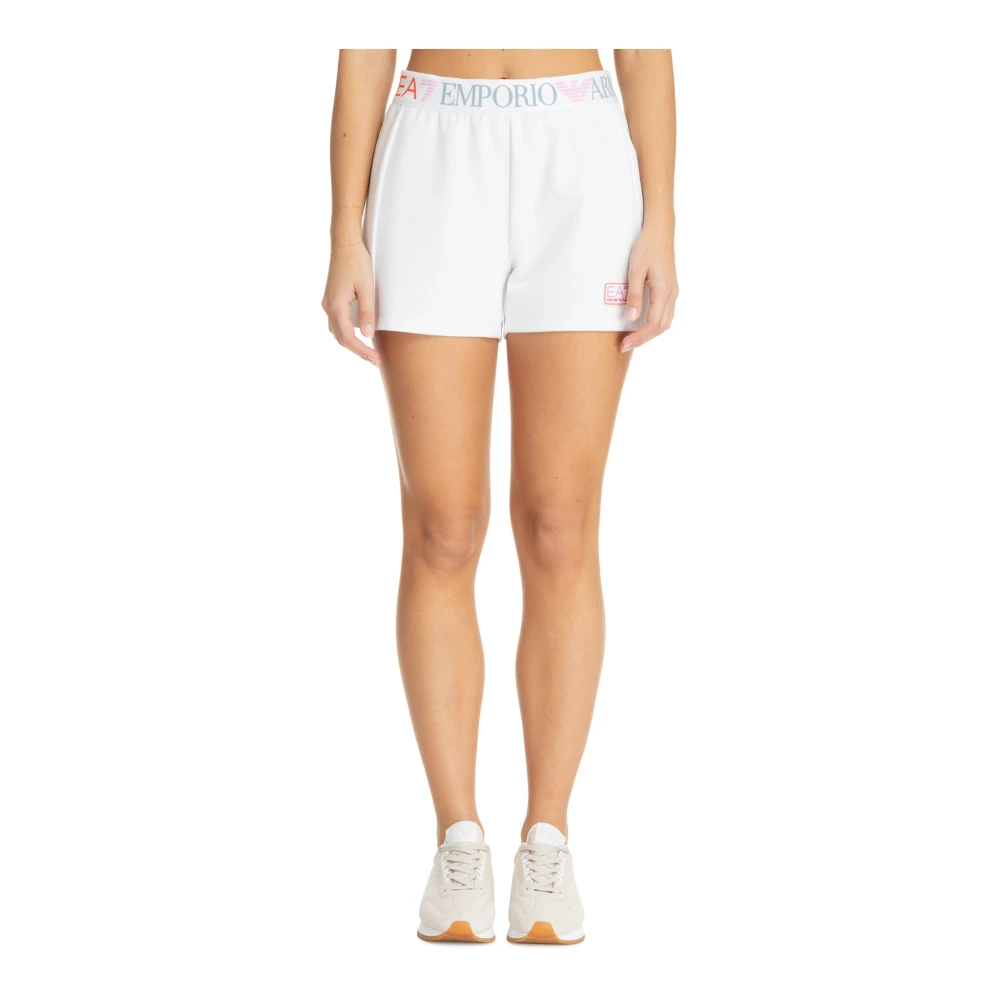 Emporio Armani EA7 Witte Ventus7 Technische Shorts met Logodetail White Dames
