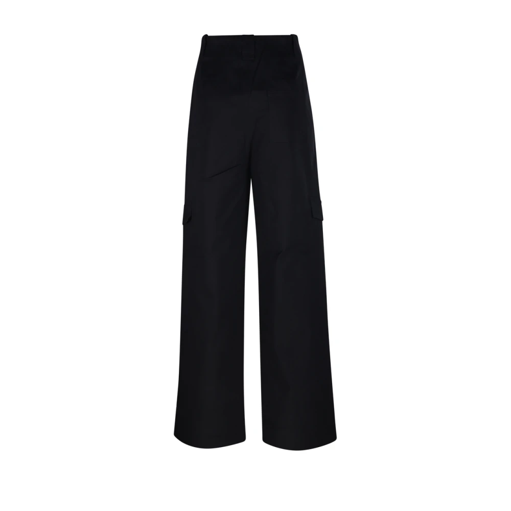 Ganni Zwarte Herringbone Canvas Mid Waist Pant Black Dames