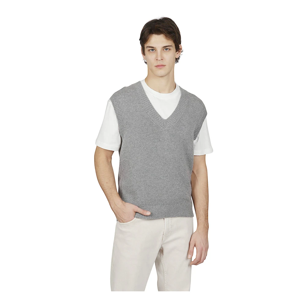 Eleventy V-Hals Wol Gilet Gray Heren