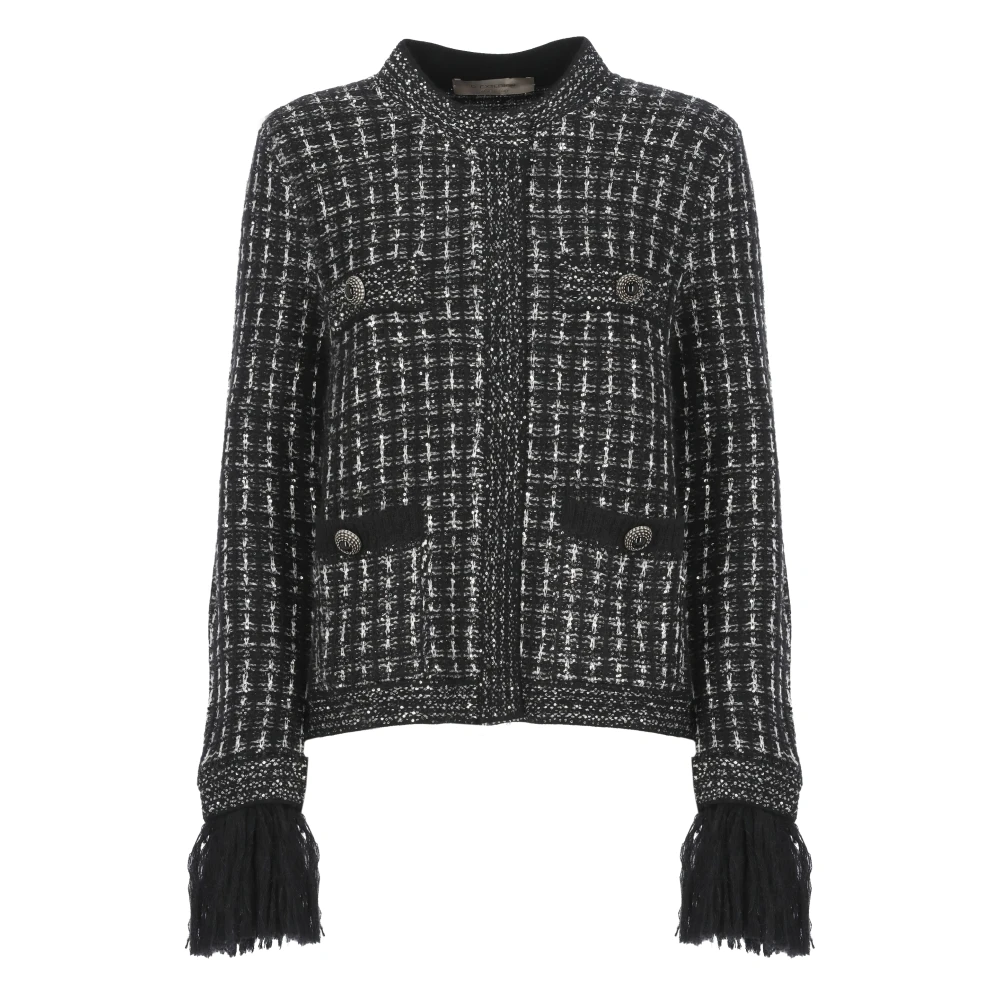 D.Exterior Zwarte Wollen Blend Franje Jas Black Dames