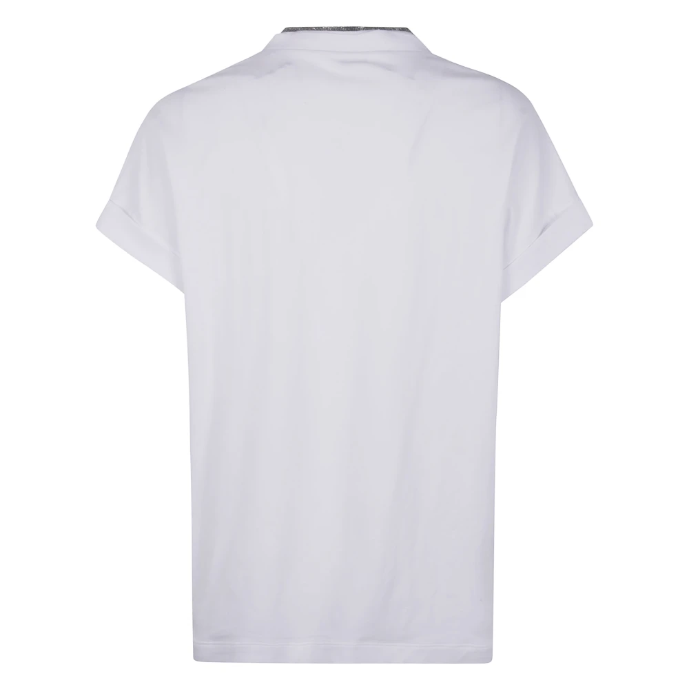 BRUNELLO CUCINELLI V-hals T-shirt met Monili Kraag White Dames