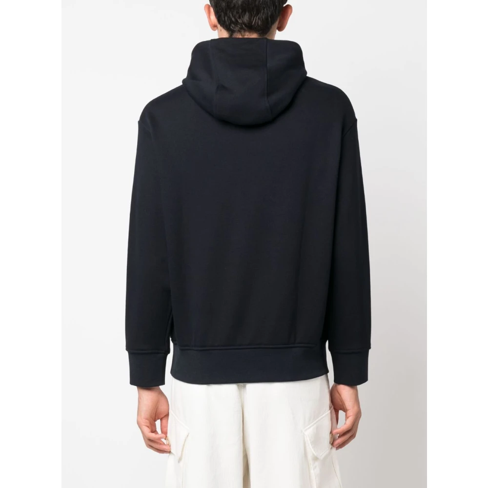 Emporio Armani Blauwe Logo-Geborduurde Katoenen Hoodie Blue Heren