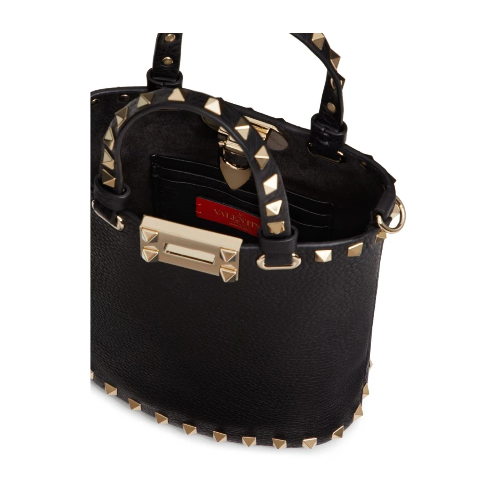 Valentino Garavani Zwarte Leren Rockstud Versierde Handtas Black Dames
