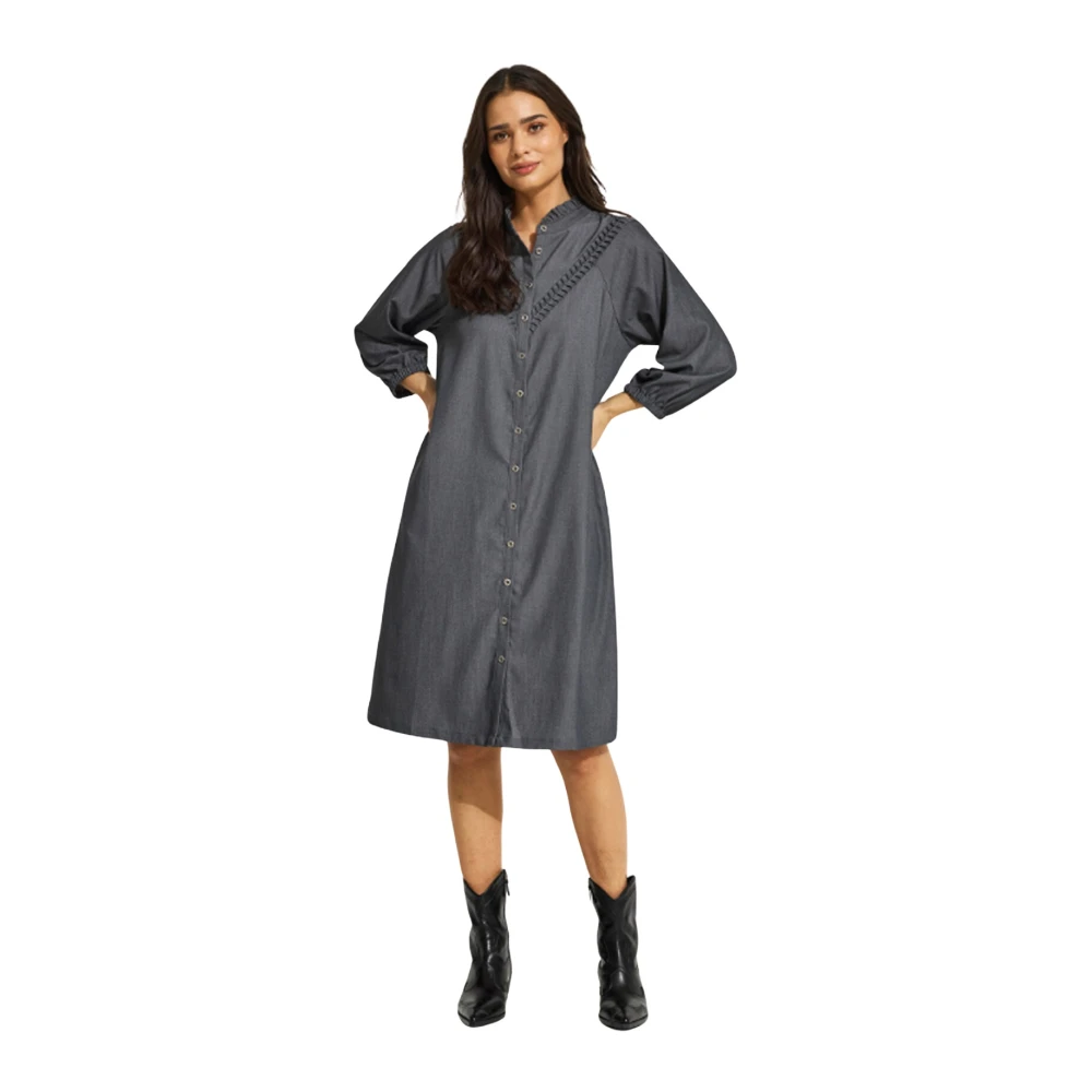 IN Front Grijze Bella Jurk met Geborduurde Details Gray Dames