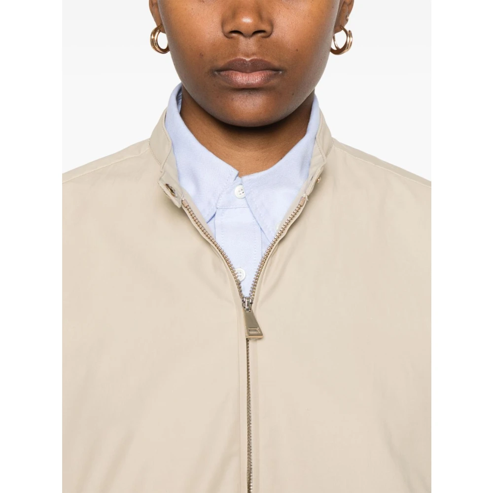 Moncler Beige Ritsjas Logo Patch Elastische Zoom Beige Dames