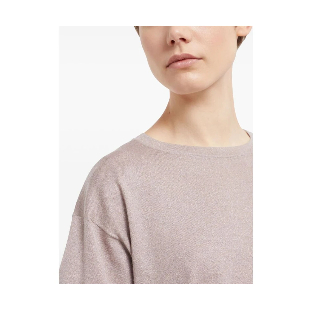 BRUNELLO CUCINELLI Poederroze Metallic Gebreide Trui Pink Dames