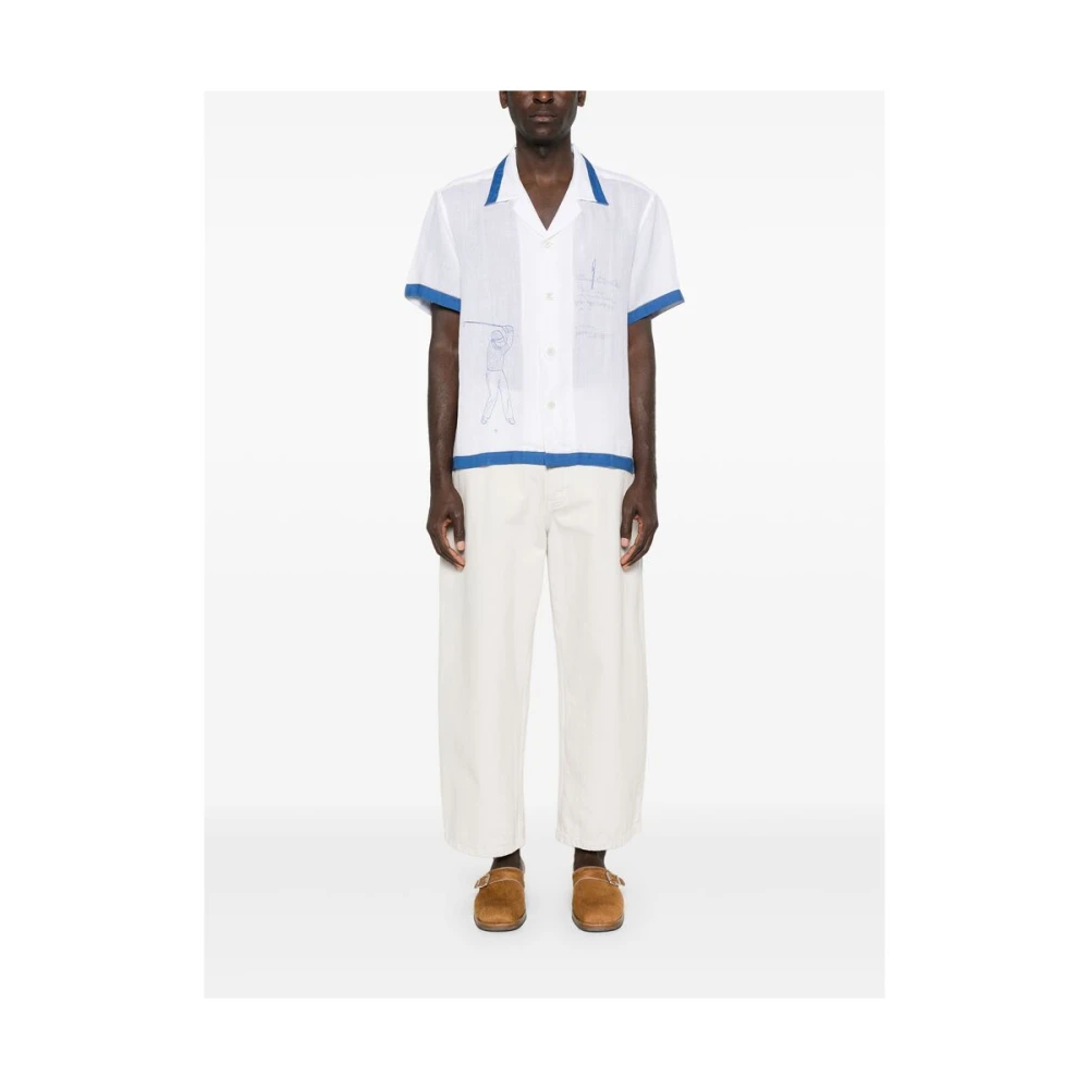 Bode Witte Camp Kraag Shirt met Geborduurd Motief White Heren