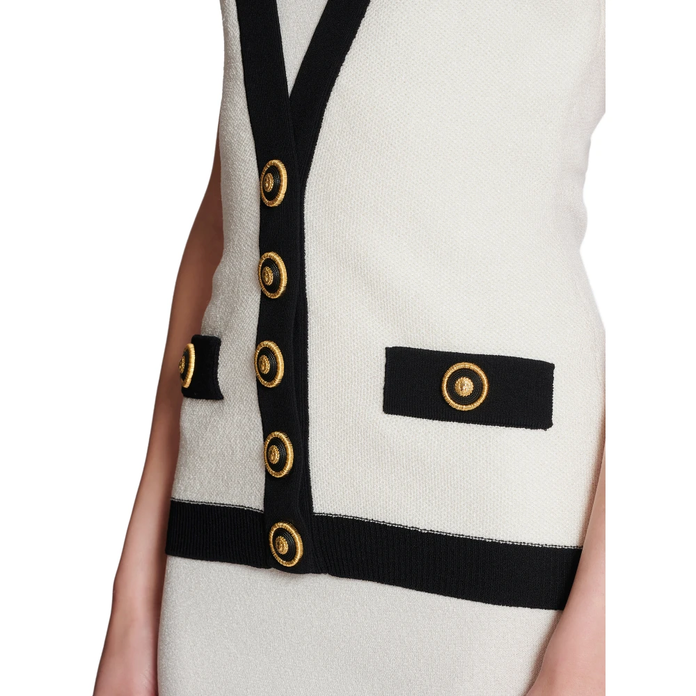 Balmain Tweekleurige gebreide jurk met nep vestontwerp Beige Dames