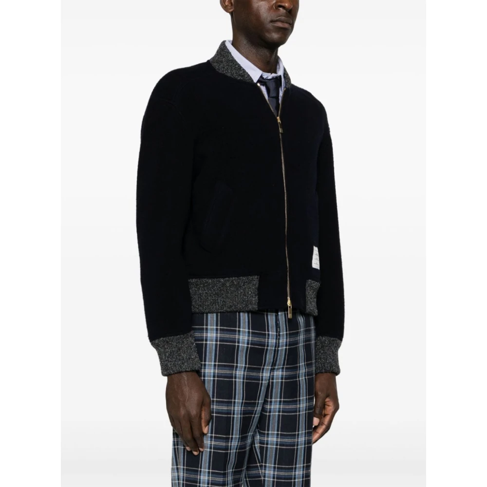 Thom Browne Blauwe Wollen Fleece Jas RWB Streep Blue Heren