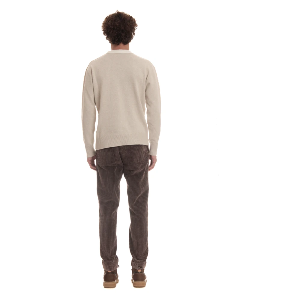 Roberto Collina Gebreide trui Ivoor Front Stitching Beige Heren