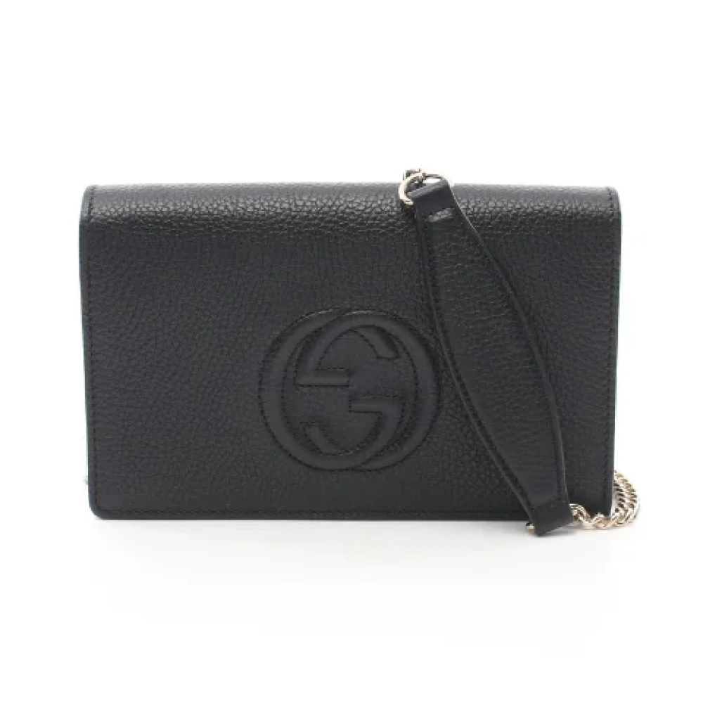 Gucci Vintage Tweedehands Zwarte Leren Gucci Clutch Black Dames