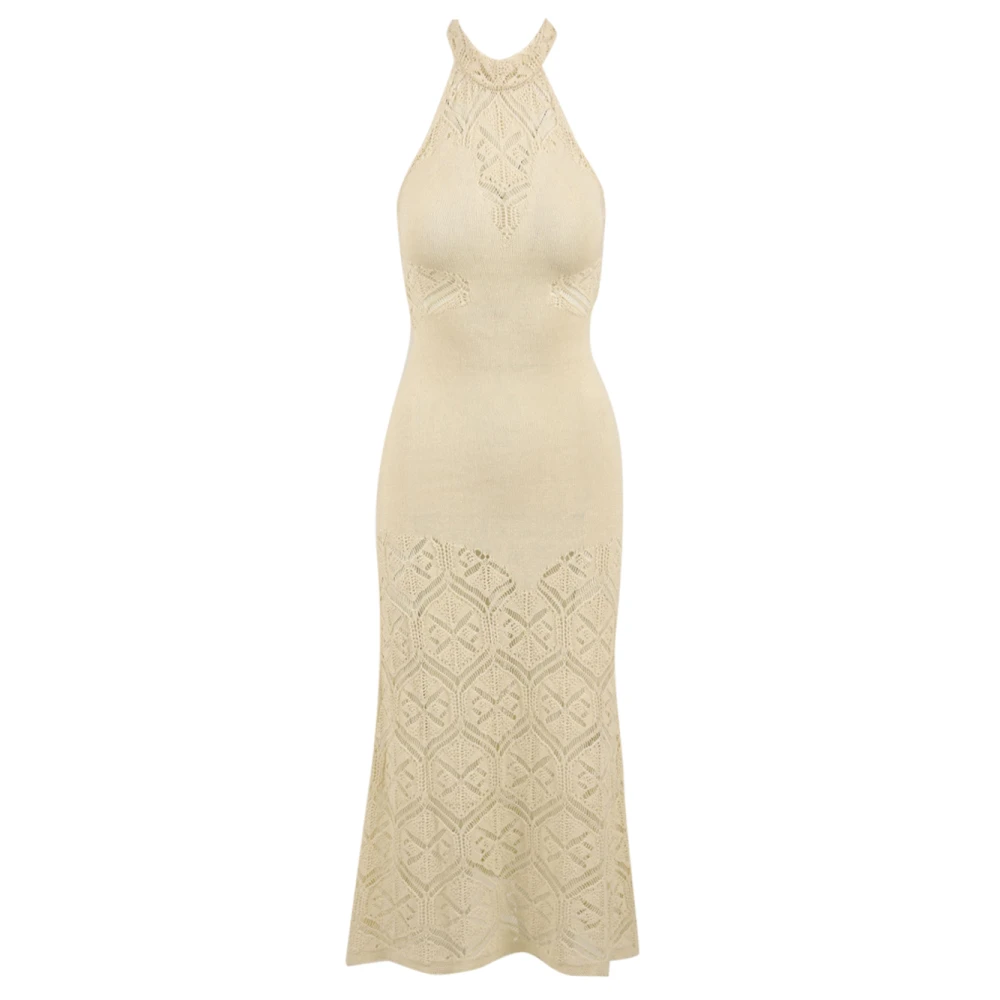 Akep Crèmekleurige Jurk met Geperforeerd Patroon en Open Rug White Dames