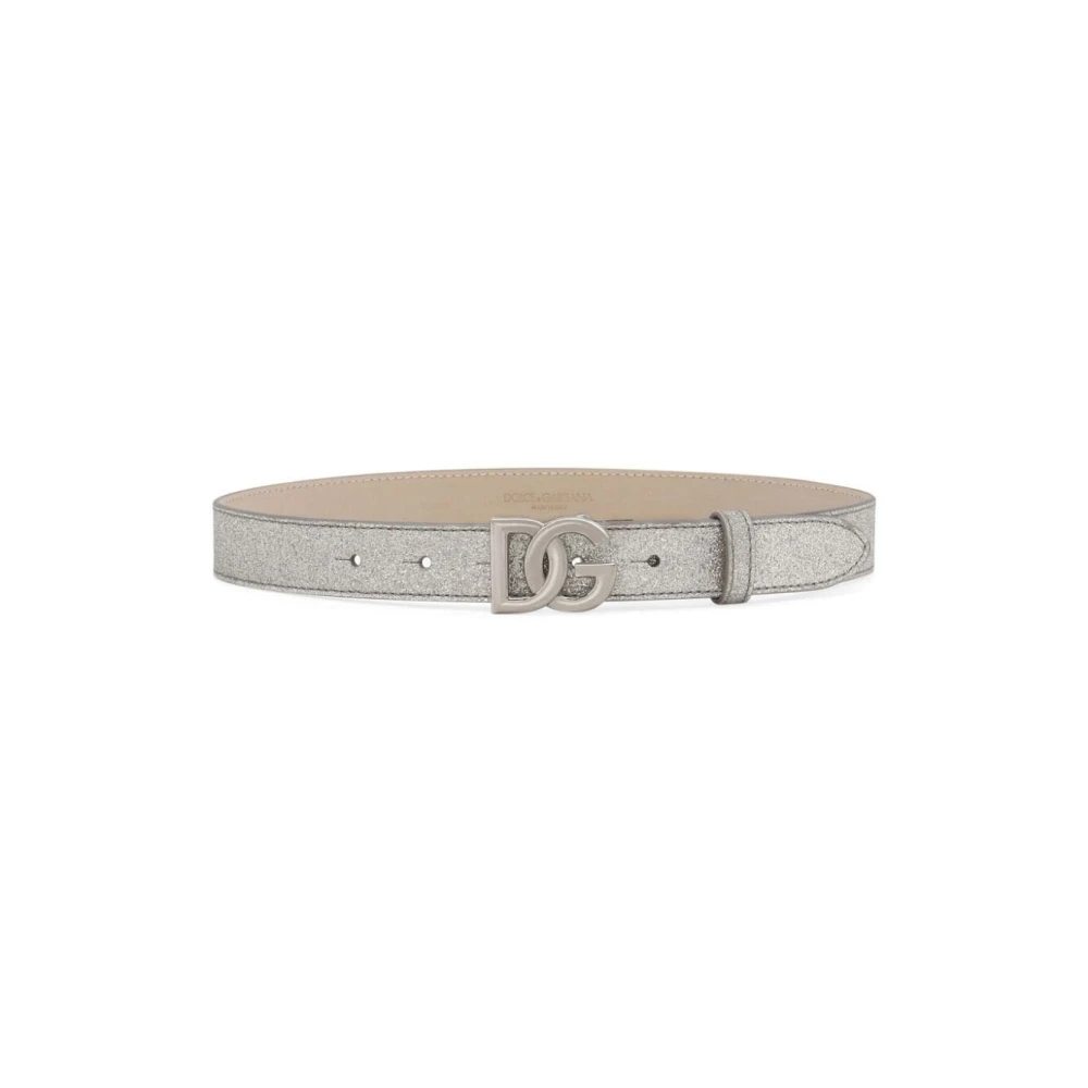 Dolce & Gabbana Zilveren Leren Riem Beige Unisex