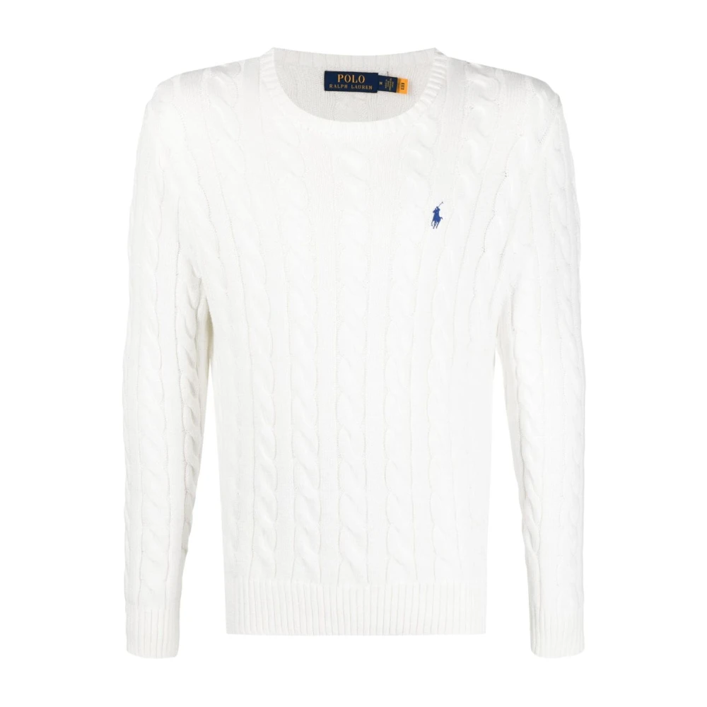 Polo Ralph Lauren Uomo Bianco Maglione In Cotone A Trecce