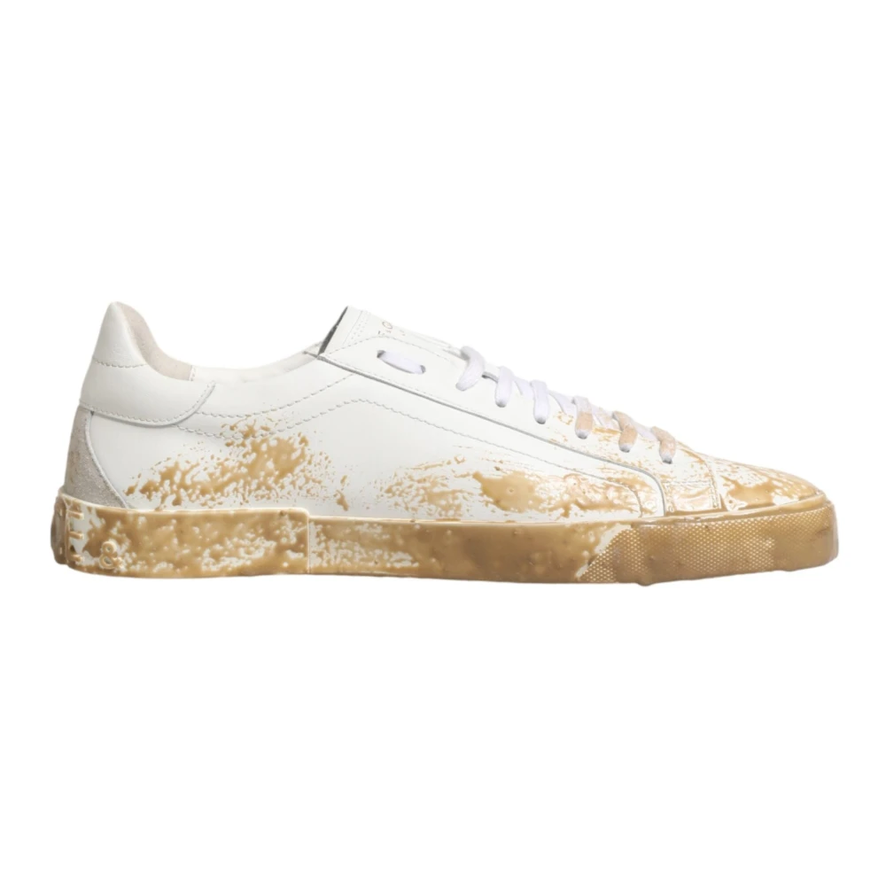 Dolce & Gabbana Paint-Splatter Low Top Sneakers Heren Schoenen Wit