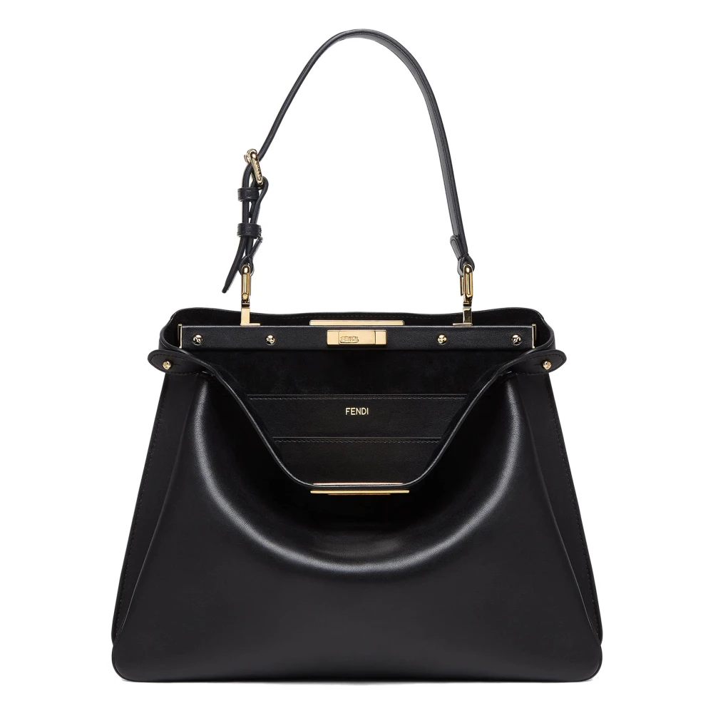 Fendi Zwarte leren schoudertas met draaislot Black Dames