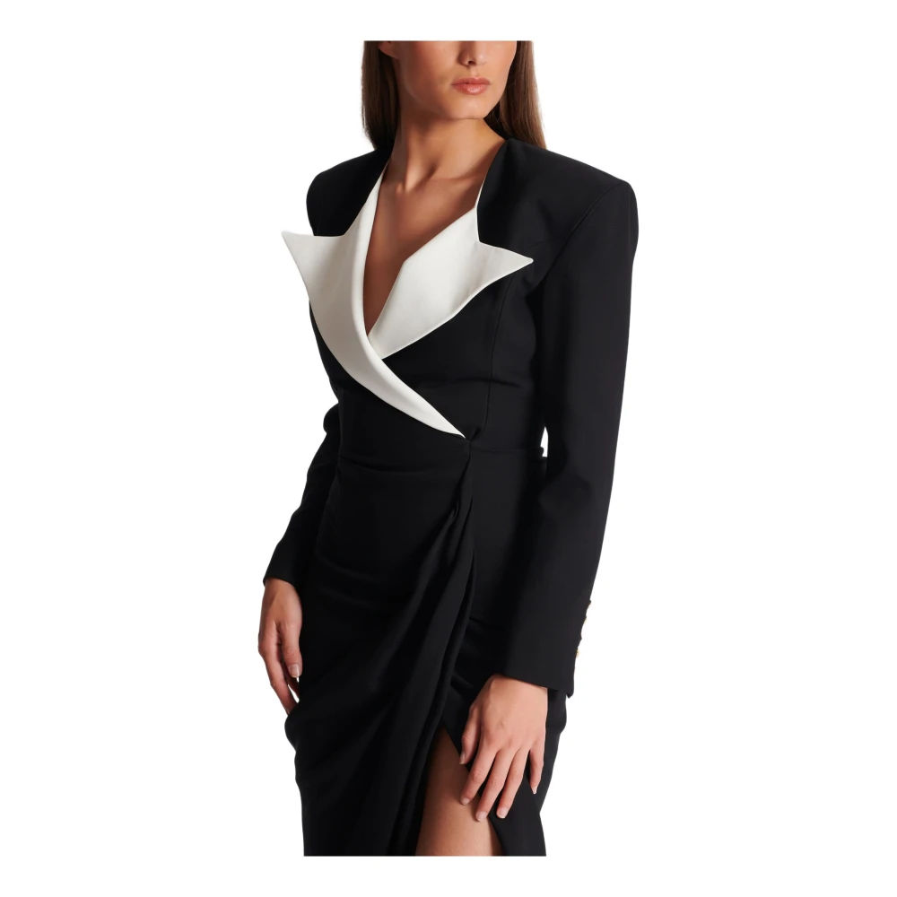 Balmain Gestructureerde Crêpe Lange Jurk Black Dames
