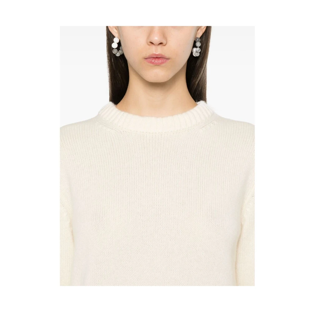 Kujten Witte Kasjmier Gebreide Crew Neck Sweater White Dames