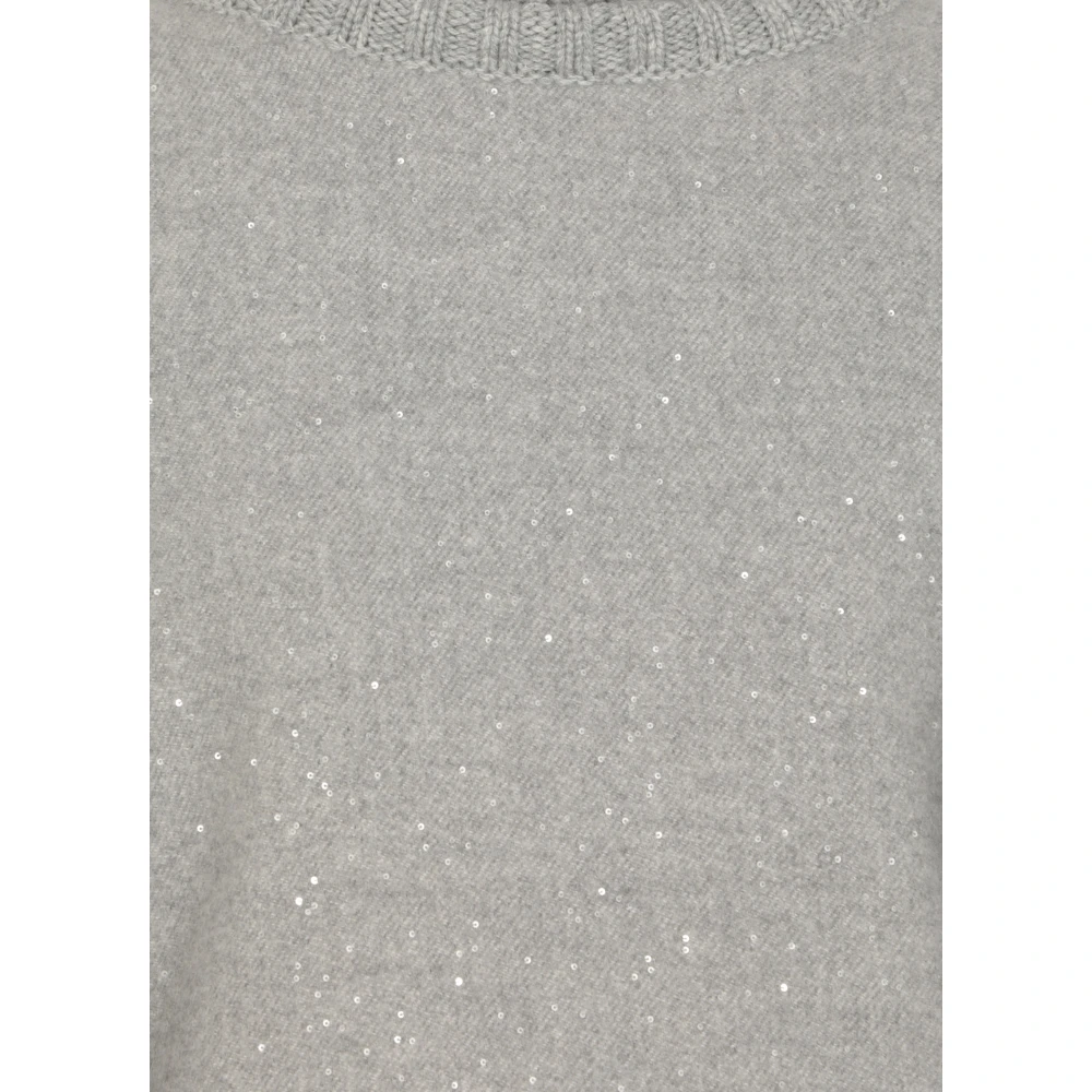 Fabiana Filippi Grijze wollen cape met pailletten en franjes Gray Dames